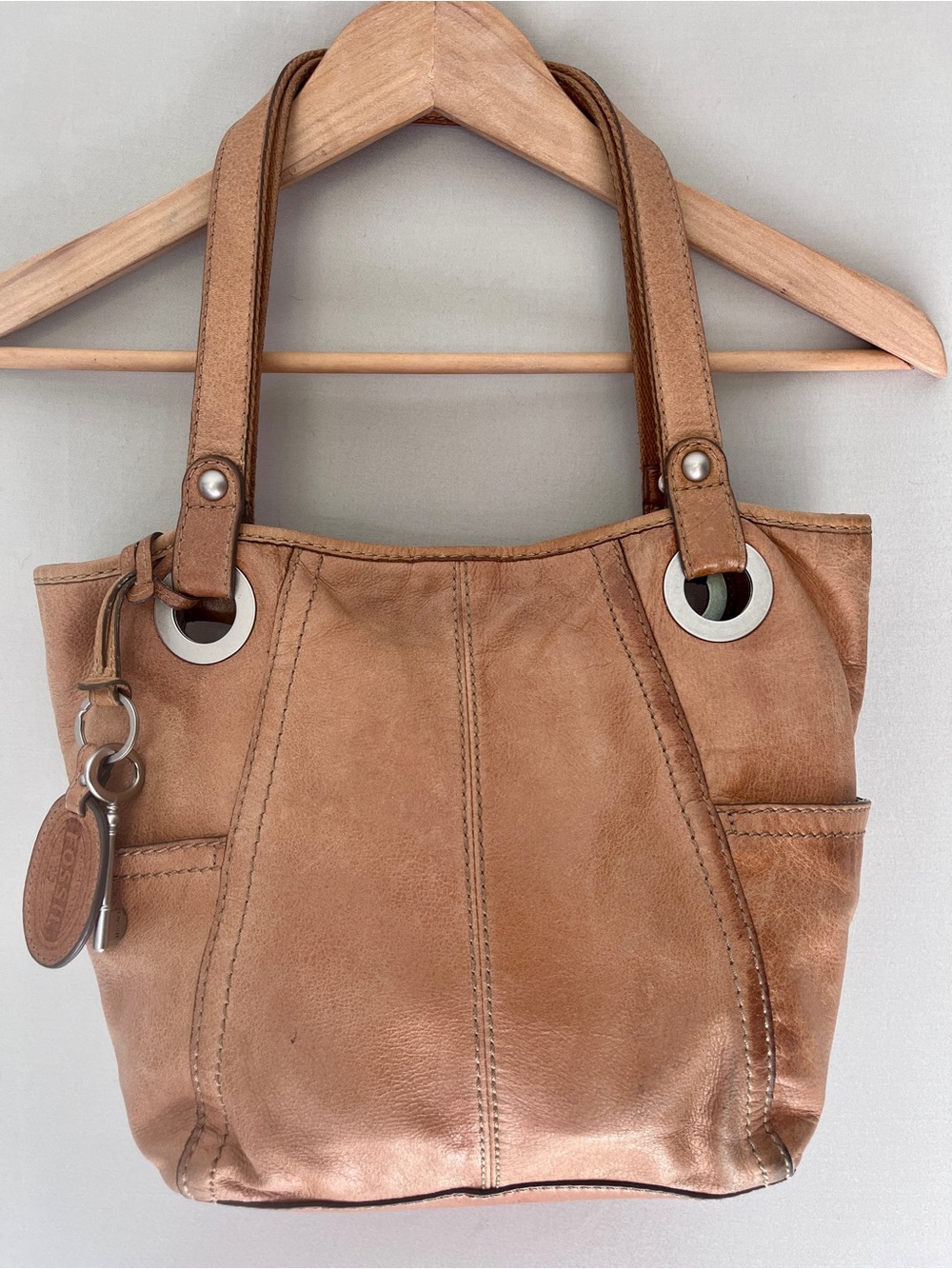Fossil Soft Leather Tote Cognac Brown Distressed Shoulder Bag
